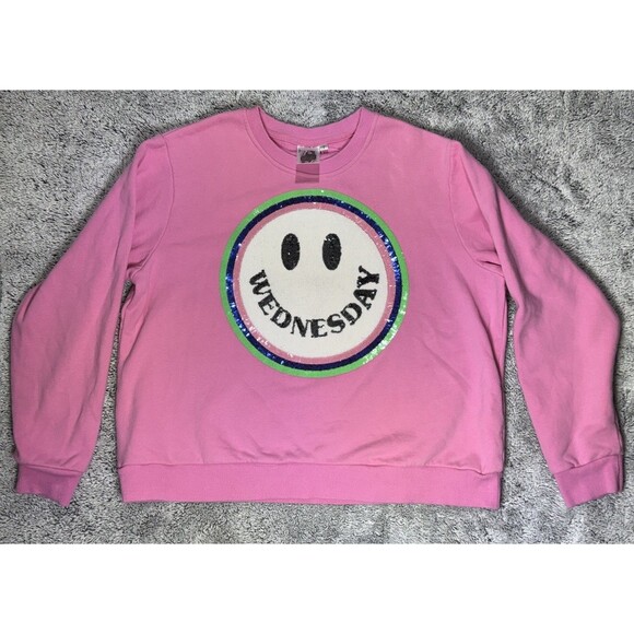 Queen of Sparkles Wednesday Smiley Sweatshirt Size S Pink - Picture 1 of 9